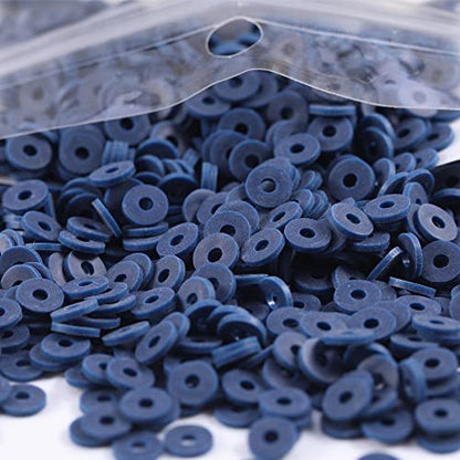2000pcs Dark Blue Clay Beads for Bracelets Making, Flat Round Polymer Clay Beads 6mm Spacer Heishi Beads for Jewelry Making Earring Bracelets Necklace - color: Dark Blue 12