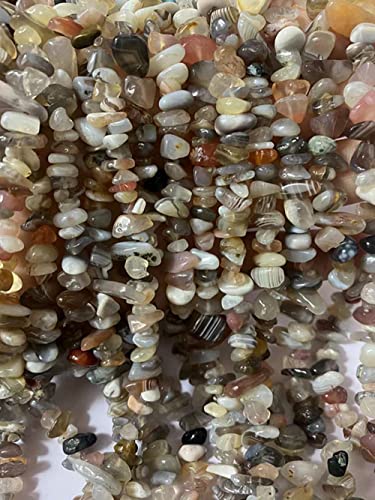 7-8mm Natural Botswana Agate Gemstone Chips Healing Gravel Bracelets Necklace Kit Irregular Tumble Stone Beads DIY Crafts Design Jewelry Making 32" - color: Botswana Agate