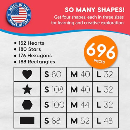 Heart Star Hexagon Rectangle Cutouts, Primary, 696 Piece, Classroom Decor - color: Primary - Heart, Star, Hexagon, Rectangle