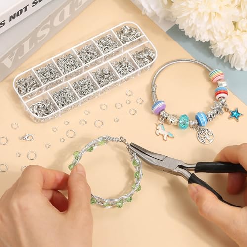 Anezus 1200PCS Jump Rings for Jewelry Making Kit, Jump Rings and Necklace Clasps with Jump Ring Pliers Tools for Jewelry Making Supplies and Necklace Repair (Silver) - color: Silver