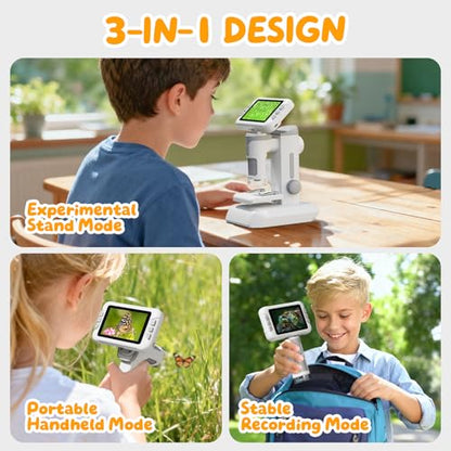 1600X Kids Microscope, 1080P Digital Microscope with 4.0" Screen
