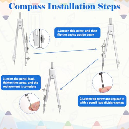 Coopay 7 Pcs Geometry Kit with Ruler, Triangle Ruler, Protractor and Compass Set - size: 7 Pcs set