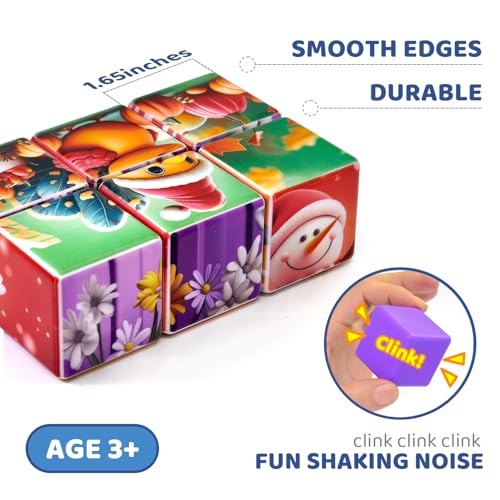 Pairez Toys Magnetic Blocks, Large 1.65 Inch Puzzle Cubes for Toddlers 3-5 - color: Holiday