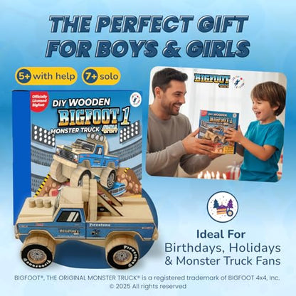 DIY Bigfoot 1 Monster Truck Wooden Kit w/Stickers (Small 5")- Officially Licensed Kids Building Kit - Wood Building Kits for Kids & Stem Toys for Ages 5-8 Years - Arts & Crafts Kits for Children