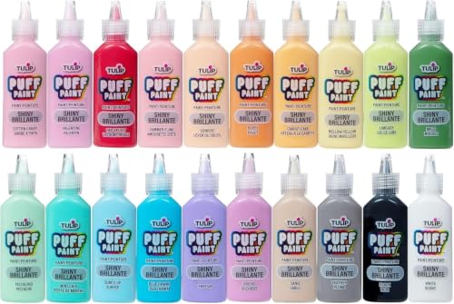 Tulip Puff Paint 20-Color Party Pack, Multi-Surface, Premium Quality, Nontoxic & Waterproof Craft Paint, Permanent on Fabric, Mellow Rainbow - color: Mellow Rainbow