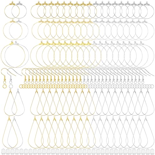Pndeyo 700pcs Hypoallergenic Earring Making Accessories, Teardrop Round Hoop Earrings Findings Earring Hooks, Clear Rubber Earring Backs & Jump Rings for Jewelry Making- Silver & Gold - color: Round & Teardrop-700pcs-Gold & Silver