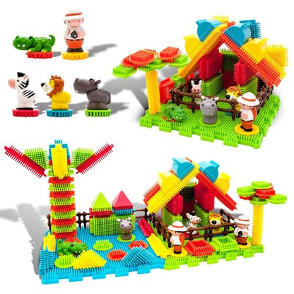 Picasso Toys PTB100 100pcs Hedgehog Block 3D Building Blocks Tiles Safari Theme Set Learning Playset STEM Toy Set Educational Kit Child Brain Development Preschool Kindergarten Toy for Age 3 & Up - color: 100pcs Safari