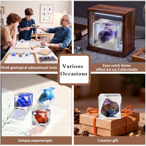 Crystal Specimen in Resin Cube - 6 Minerals Amethyst Lapis Lazuli for Geology Classroom STEM Education Healing Crystals Collection Display Gift 1.38×1.38×1.38inch