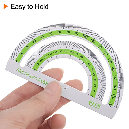HARFINGTON 4pcs Geometry Set 15cm Metric Measure Ink Printing Aluminum Ruler Metal Ruler Set Triangle Protractor Ruler Tool Set for Classroom, Office, Home, Green - color: Green