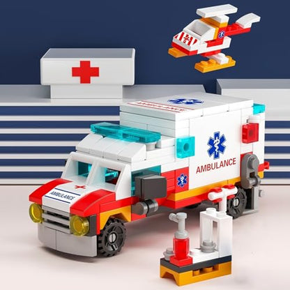 Ambulance Building Blocks Toy (122 Pieces) – 7 in 1 Emergency Vehicle Set, STEM Learning Creative Play, DIY Construction Toy for Kids Ages 6-12, Gift for Boys & Girls - color: City Ambulance