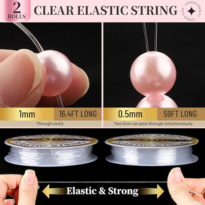 LEOBRO Pearl Beads for Bracelets, Pink Beads for Jewelry Making, Friendship Bracelet Kit, Crafts & DIY Jewelry Bracelet Making Kit - color: Pink