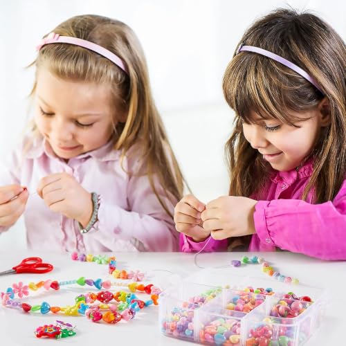 Beads for Kids Crafts, 1100 Jewelry Making Kit Includes Scissor, String, Instruction and Accessories for Bracelet Making, Toys for Girls by Inscraft