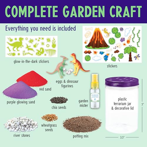 Creativity for Kids Grow N Glow Dinosaur Terrarium Kit | Create, Plant & Grow a DIY Terrarium Kit with Glow-in-the-Dark Stickers & Dino Toys | Screen Free Fun All Summer Long & STEM Kit (Ages 6+)