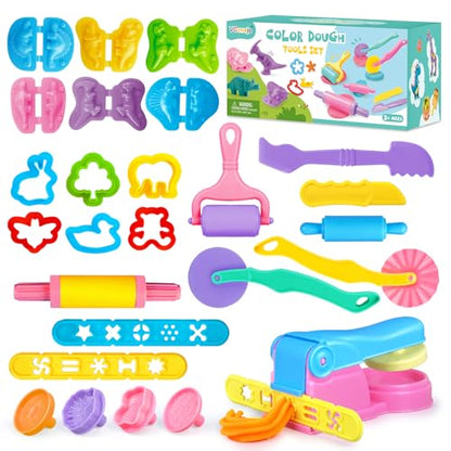 VConejo Dough Tools Play Set with Dinosaur Molds Sculpting Tools 26PCS