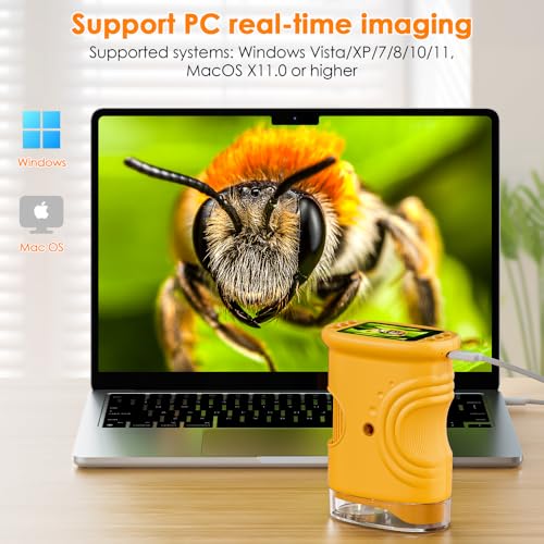 Temodu Kids Microscope 2.0" Screen 1000X Digital Microscope for Kids, Mini Pocket Handheld Microscopes for Children Birthday Festival Gift, Science Education Fun Toys for Boys Girls Ages 4-12 (Yellow) - color: Yellow