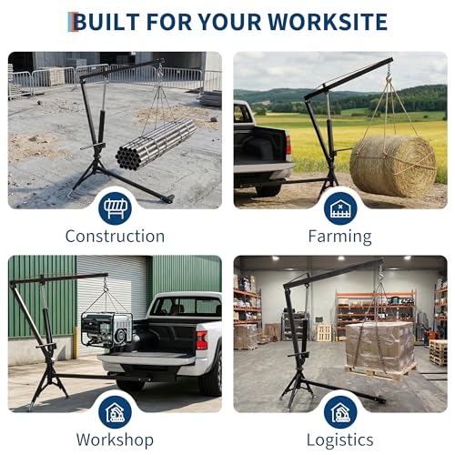 GarveeTech Heavy Duty 1000 Lbs Truck Crane, Hydraulic Hitch Mounted Hoist with 360 Degree Swivel Boom, Adjustable 3-Position Load Capacity for Farm, Construction & Engine Lifting - color: Black