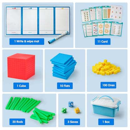Base Ten Blocks Plastic 147 pcs Place Value Blocks with 3 dice