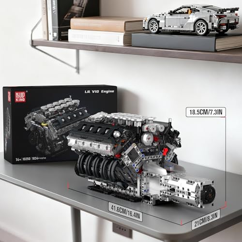 Mould King 10250 V10 Engine Model that Works, Build Your Own Cars Combustion Blocks Sets, Engineering Model for Age 14+ Adults/Teens(1834 PCS) - style: V10 Engine