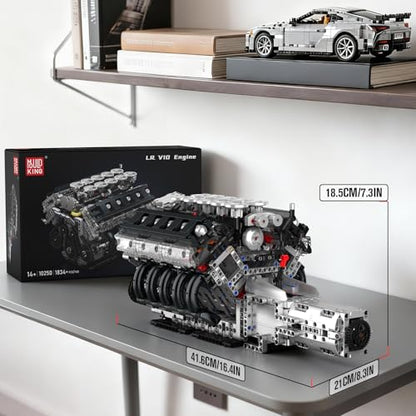 Mould King 10250 V10 Engine Model that Works, Build Your Own Cars Combustion Blocks Sets, Engineering Model for Age 14+ Adults/Teens(1834 PCS) - style: V10 Engine