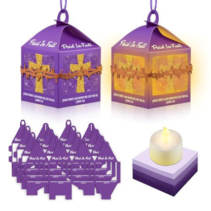 Simgoing 12 Set Christian Cross Lantern Craft Kits with LED Candles - style: Easter