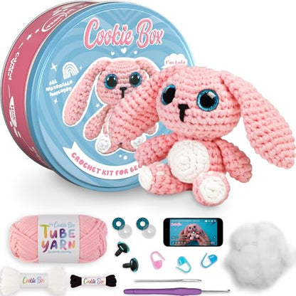 Cookie Box Crochet Kit for Beginners, Bunny Lola - color: Pink