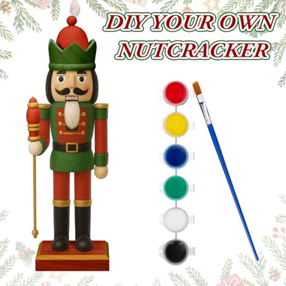 Beeveer 10" Wooden Nutcracker Paint Kit with Brush Acrylic Paints, King - style: King