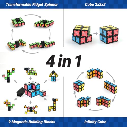 TOSY Magnet Fidget Spinner Mini - 8 Blocks, 3 in 1 Toy: Transformable Fidget Spinner, Infinity Cube, 2x2 Puzzle Cube, Stress Relief, STEM Magnet Tiles Birthday Gift for Kids/Boys/Girls/Adults, 2-Pack - color: Mini a (Set of 2)