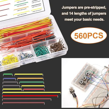 560Pcs Breadboard and Jumper Wire kit PCB Circuit Board Assortment,14 Different Lengths Breadboard Jumper Wires with Breadboard and Tweezers,Suitable for Electrical DIY Experiments - style: 560Pcs+Breadboard