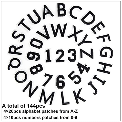 GYGYL 144 Pieces Iron on Letters and Numbers Patches, Black Letter Patches Alphabet Embroidered Patch A-Z, Numbers 0-9 Applique for Clothes, Dress, Hat, Socks, Jeans, DIY Accessories - color: Black, 144pcs, size: Pack of Letters