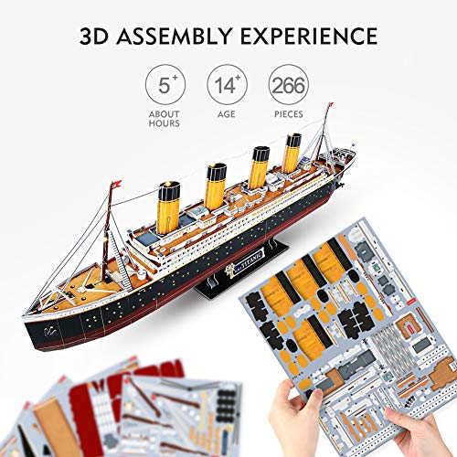 CubicFun Titanic 3D Model Ship Puzzle with LED Lights, 266 Pieces, 88 cm - style: Realistic