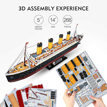 CubicFun Titanic 3D Model Ship Puzzle with LED Lights, 266 Pieces, 88 cm - style: Realistic