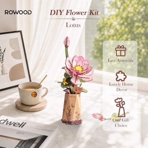 rowood 3D Puzzle Wooden Flower DIY Craft Kits for Adults Women-Lotus - style: Lotus