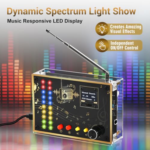 ICSTATION FM Radio Kit, DIY Soldering Project Radio with LED Spectrum DIY Radio Kit FM 88-108MHz DIY Electronic Kit for STEM Education Ages 15+