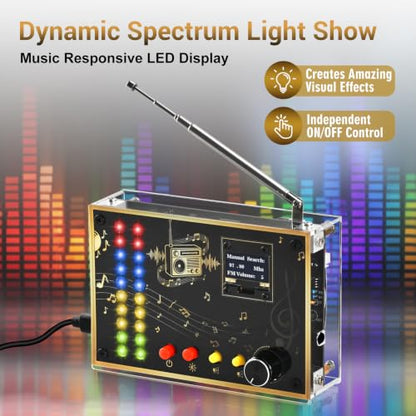 ICSTATION FM Radio Kit, DIY Soldering Project Radio with LED Spectrum DIY Radio Kit FM 88-108MHz DIY Electronic Kit for STEM Education Ages 15+