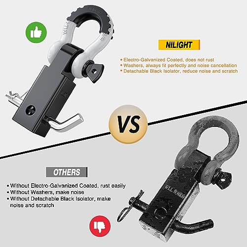 Nilight Shackle Hitch Receiver 2inch for Vehicle Recovery with 3/4" Shackle - color: Black+White