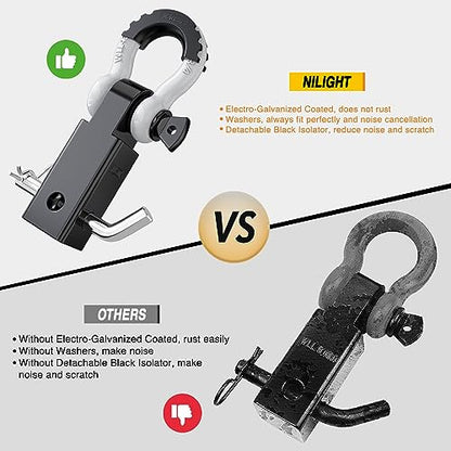 Nilight Shackle Hitch Receiver 2inch for Vehicle Recovery with 3/4" Shackle - color: Black+White