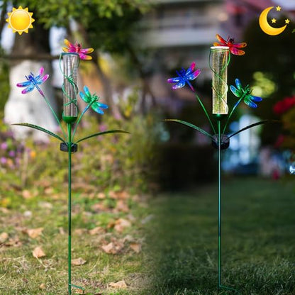 Stargarden Rain Gauge Outdoor, Dragonfly Solar Rain Gauge - color: colorful dragonfly