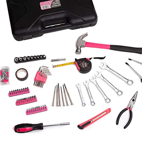 CARTMAN 148-Piece Automotive And Household Tool Set, Pink Repair Kit Case - color: Pink