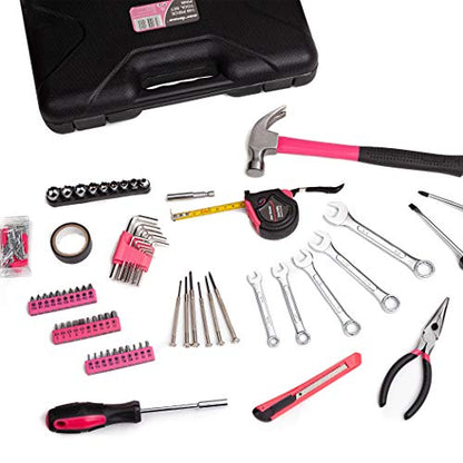 CARTMAN 148-Piece Automotive And Household Tool Set, Pink Repair Kit Case - color: Pink
