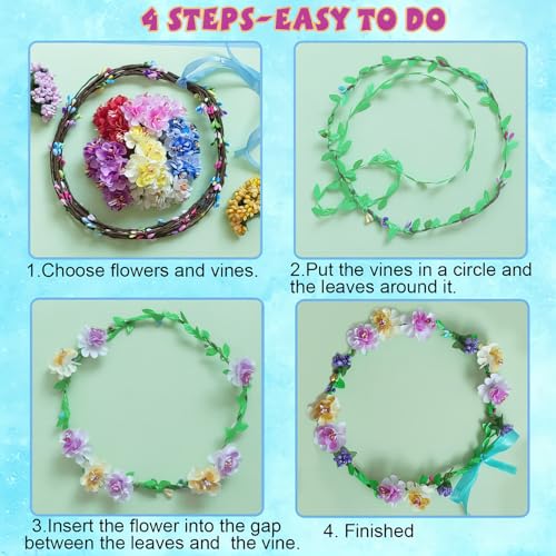 Flower Crowns Craft Kit, Make Your Own 12PCS Flower Crowns Garland Arts - color: Sunflower & Rose