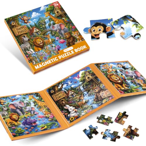 Biarek Animal Magnetic Puzzles for Kids 3-5, 3-in-1 61-Piece Travel Toy - color: Jungle Animal - 61 Pieces