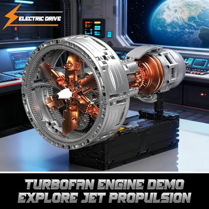 Turbojet Engine Building Blocks Sets, Motorized Jet Engine Model Kit with Motor, Mini Aircraft Engine Kits that Runs with Spinning Fan & Moving Turbine, for Adults & Kids 12+
