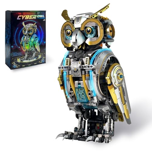 Mechanical Owl Building Set, Mechanical owl Model Collection Toy, Compatible with LEGO for Adults, Rotatable Building Blocks with Light, STEM Construction Toy Gift for Age 12+, 1296 Pieces