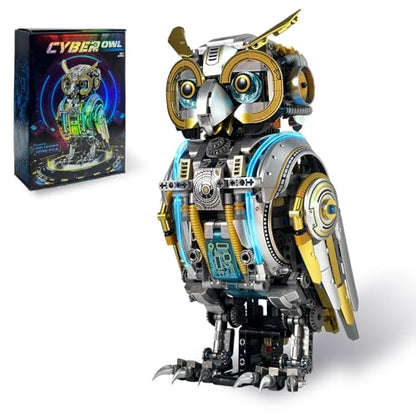 Mechanical Owl Building Set, Mechanical owl Model Collection Toy, Compatible with LEGO for Adults, Rotatable Building Blocks with Light, STEM Construction Toy Gift for Age 12+, 1296 Pieces