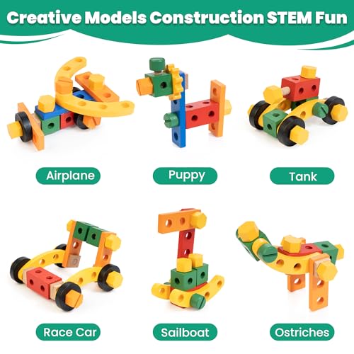 WOOOMAM Kids Tool Set, 90 PCS Wooden Toddler Tool Set with Box and Flash Cards, Tool Kit for Kids Age 3-5 Years, Toddler Boy Toys, FSC Certified Material - style: Deluxet