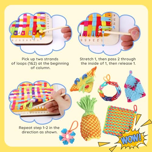 Weaving Loom Kit Toys for Kids and Adults - with Wooden Base Scale Markings - color: Potholder Weaving Loom Loop Refills