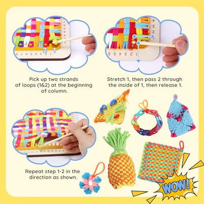 Weaving Loom Kit Toys for Kids and Adults - with Wooden Base Scale Markings - color: Potholder Weaving Loom Loop Refills