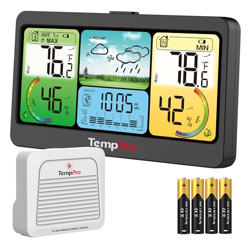 TempPro TempAir 1000FT Weather Stations Wireless Indoor Outdoor Thermometer - color: Black