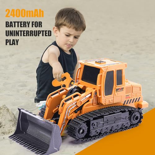 Jiakora Remote Control Front Loader - Metal Shovel, LED Working Lights, Music & 2 Rechargeable Batteries, Construction Toys for Boys Age 4 5 6 7 8 Birthday Gift - style: Front Loader