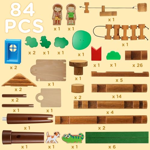 SainSmart Jr. 2-Tier Wooden Tree House Building Set – Educational Gift for Kids, Creative STEM Toy with Cabins and Interchangeable Leaves, STEM Retro Classic Toy Compatible with Lincoln Logs - style: 2-Tier Tree House - 84 Pcs